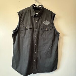 Harley-Davidson Black Sleeveless Button Down Shirt